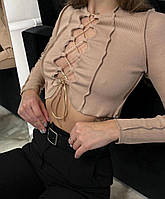 Женский универсальный топ пэчворк на шнуровке с длинным рукавом (черный, молочный, электрик, бежевый)