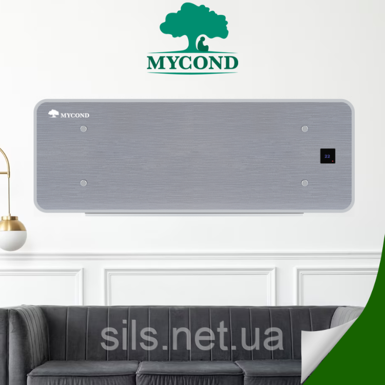 Фанкойл Mycond MC-SGW-800T2 серії Silver Glass Wall настінний дизайнерський, колір срібло, до 35 кв.м.