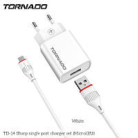 Сетевое зарядное устройство Tornado TD-14 (1USB/2.1A/1м) + USB кабель Micro- белый