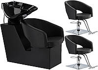 Greta Black Комплект перукарського умивальника і 2 перукарських крісла, гідравлічний, поворотний, перукарська