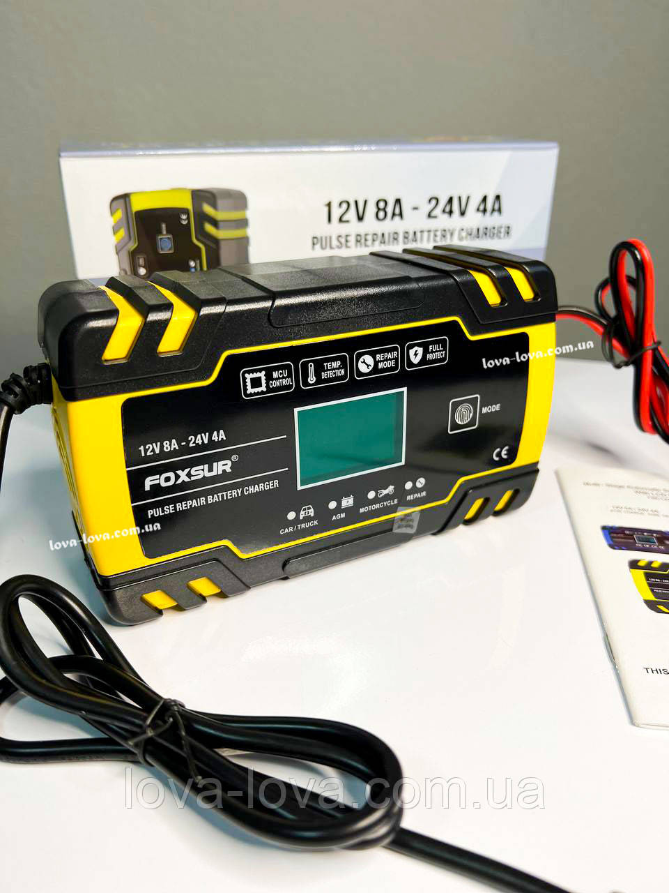 Імпульсний зарядний пристрій для автомобільного акумулятора Foxsur FBC122408D 12 V (8A) — 24 V (4A), фото 1