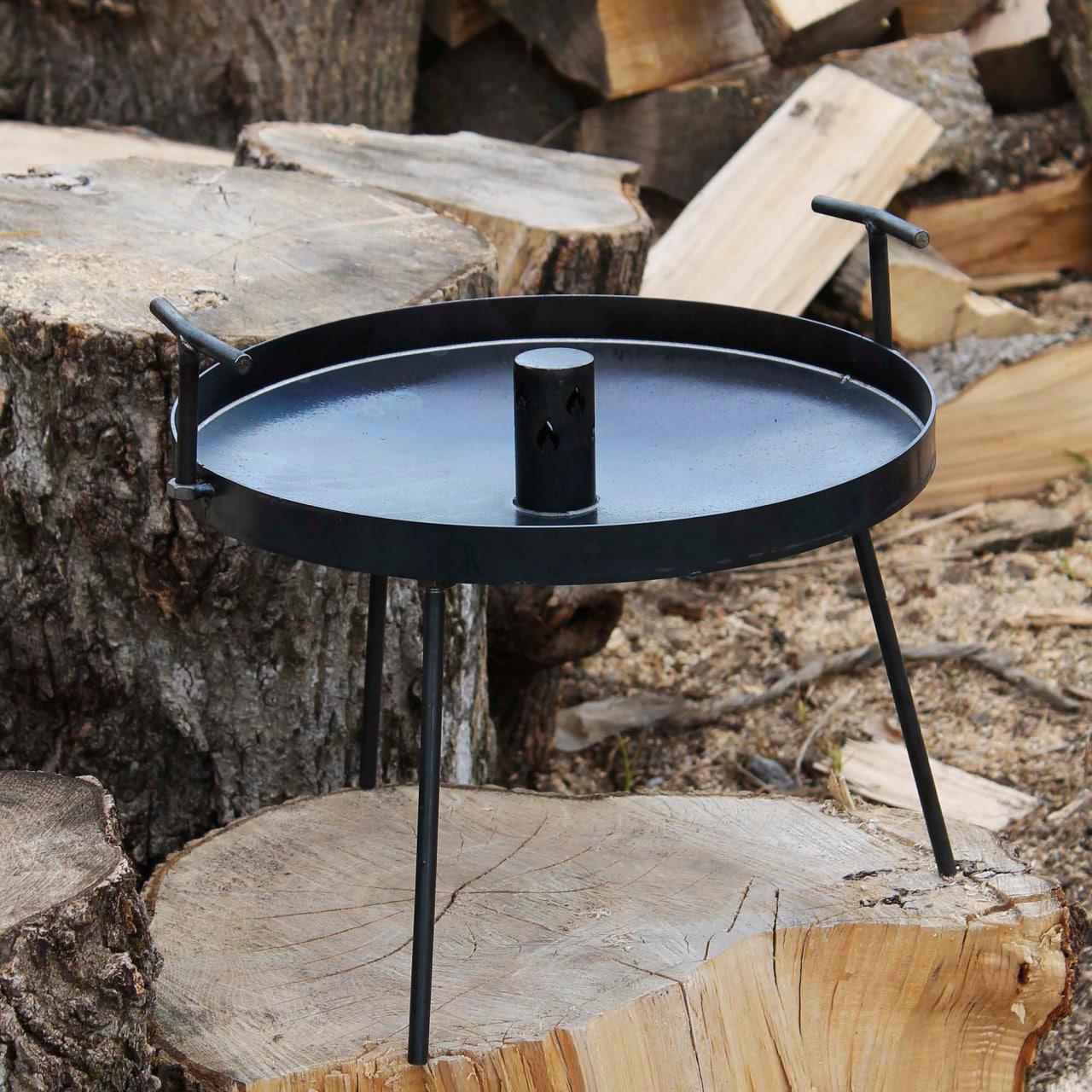 Сковорода 30 см з отвором для швидкого приготування зі знімним ніжками та кришкою, фото 1