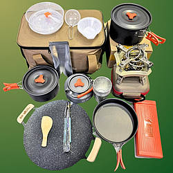 Похідний набір туристичного посуду 20в1 в сумці з газовою плитою на 5 персон для кемпінгу