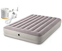 Велюровая кровать-матрас 152*203*30 см INTEX 64179 с эл.насосом от USB