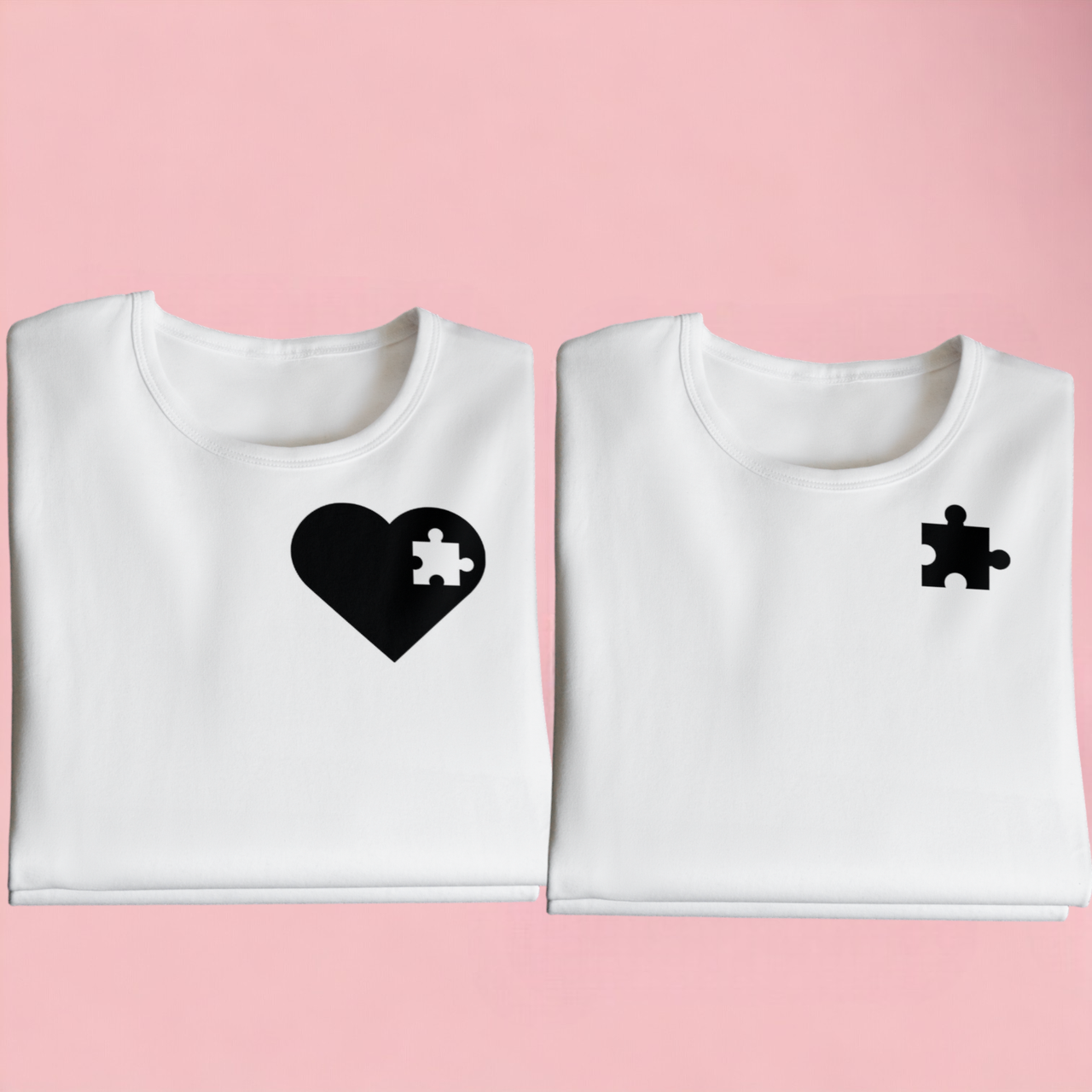 "Пазл до серця" набір парних футболок для закоханих, білі, фото 1