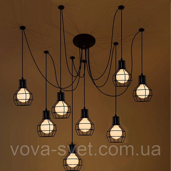 Підвісний світильник LOFT [ Spider cage — 8 Lamp Edisons ]