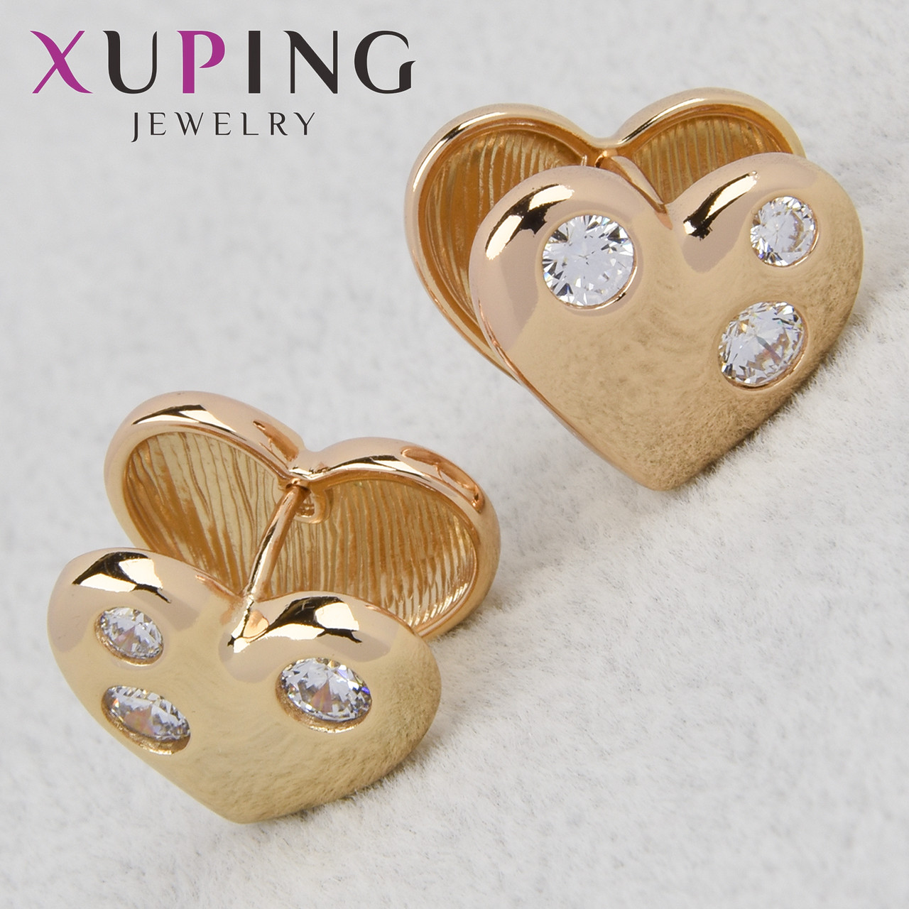 Серёжки женские золотистого цвета Xuping Jewelry 18K кольцо конго сердечки с кристаллами размер 15х15 мм