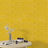 Декоративна 3D панель самоклейка під цеглу Жовтий 700х770х3мм (010-3), фото 4