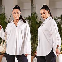 Женская Блузка свободная больших размеров из софт ткани, рукав трансформер размеры: 50-52,54-56 (№4409)