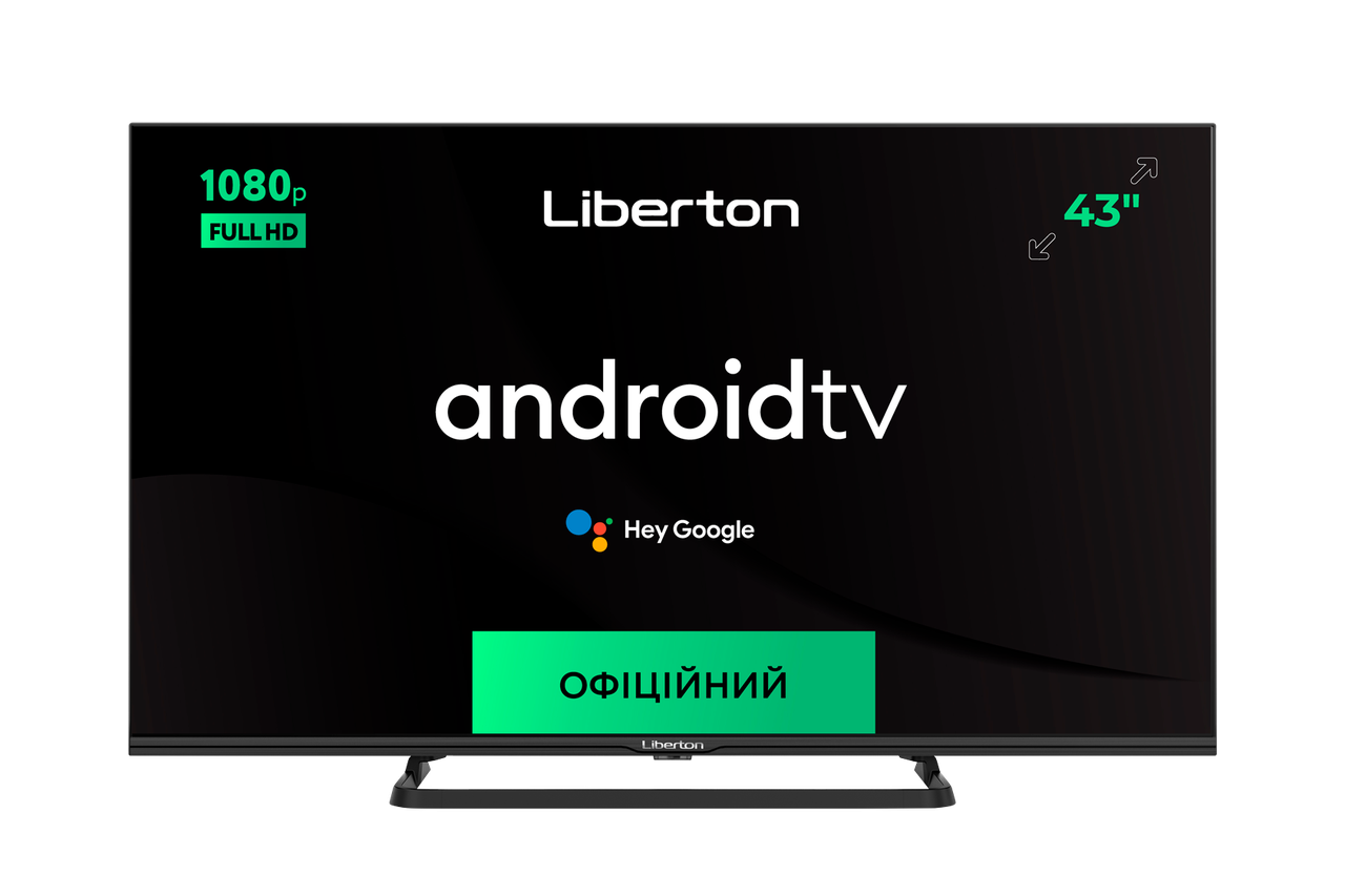 ТЕЛЕВІЗОР Liberton LTV-43F01AT LED 43" 101см, ANDROID 11, DVB-T/C/T2, пам'ять 1Гб/8Гб, звук 16Вт, чорний