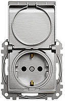 Розетка з заземленням захисними шторками і кришкою матовий алюміній Sedna