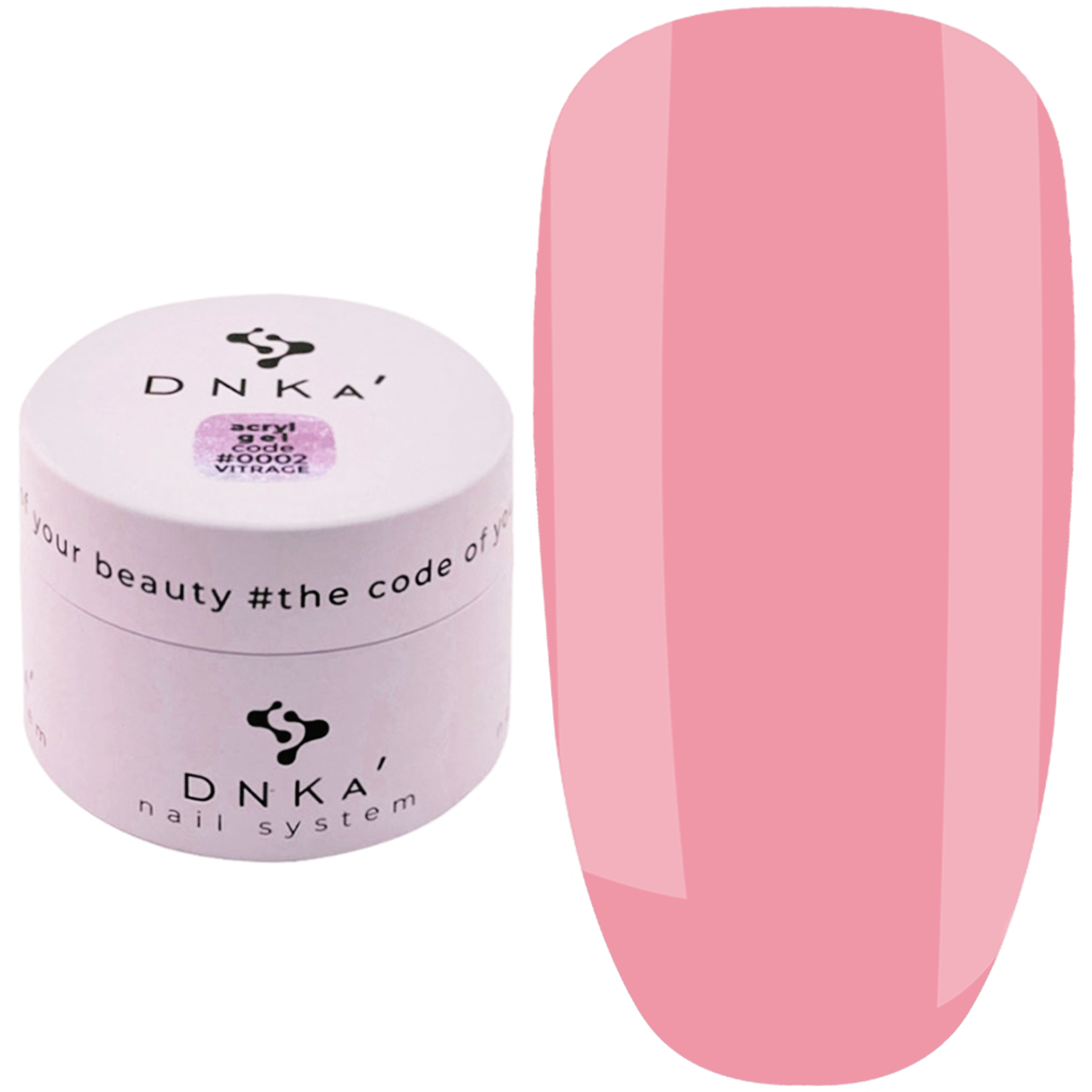 Акрил-гель для нарощування DNKa Acryl Gel №0002 Vitrage, 30 мл напівпрозорий рожевий