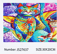 Алмазная мозаика круглыми камнями животные Картины стразами на подрамнике 20х30 Сказочный кот TK Group JS27637