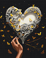 Картины Рисование по номерам сердце 40х50 Картины по цифрам Танец бабочек с красками металлик Черный холст