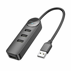 Адаптер Borofone DH5 Erudite 4-in-1 adapter(USB to USB2.0*4)(L=0.2M) Black