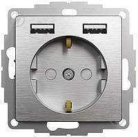 Розетка із заземленням + 2 USB матовий алюміній Sedna