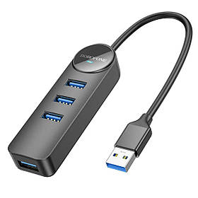 Адаптер Borofone DH5 Erudite 4-in-1 adapter(USB to USB3.0*4)(L=0.2M) Black