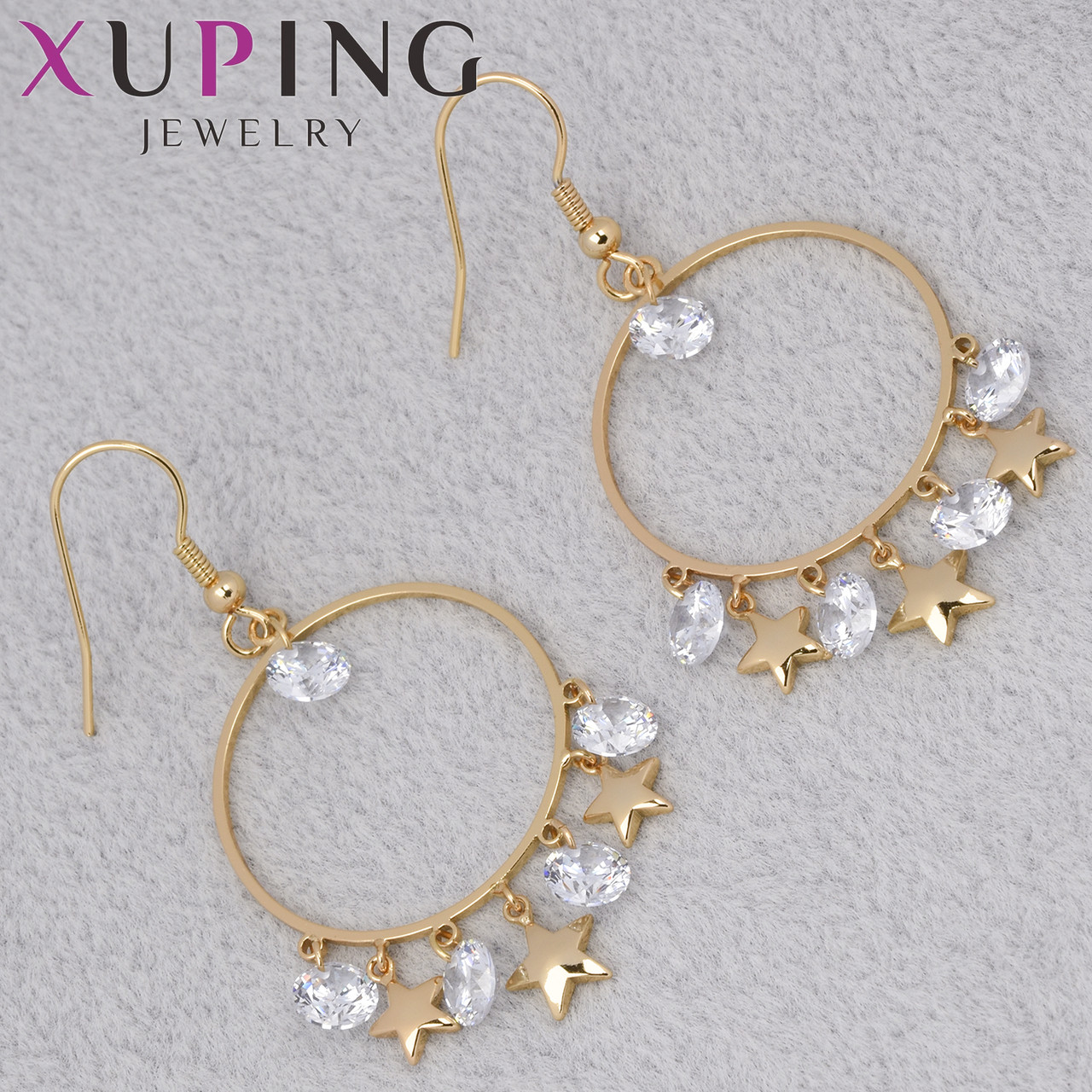 Серёжки женские золотистого цвета Xuping Jewelry 18K застёжка петля кольца с висюльками диаметр 25 мм