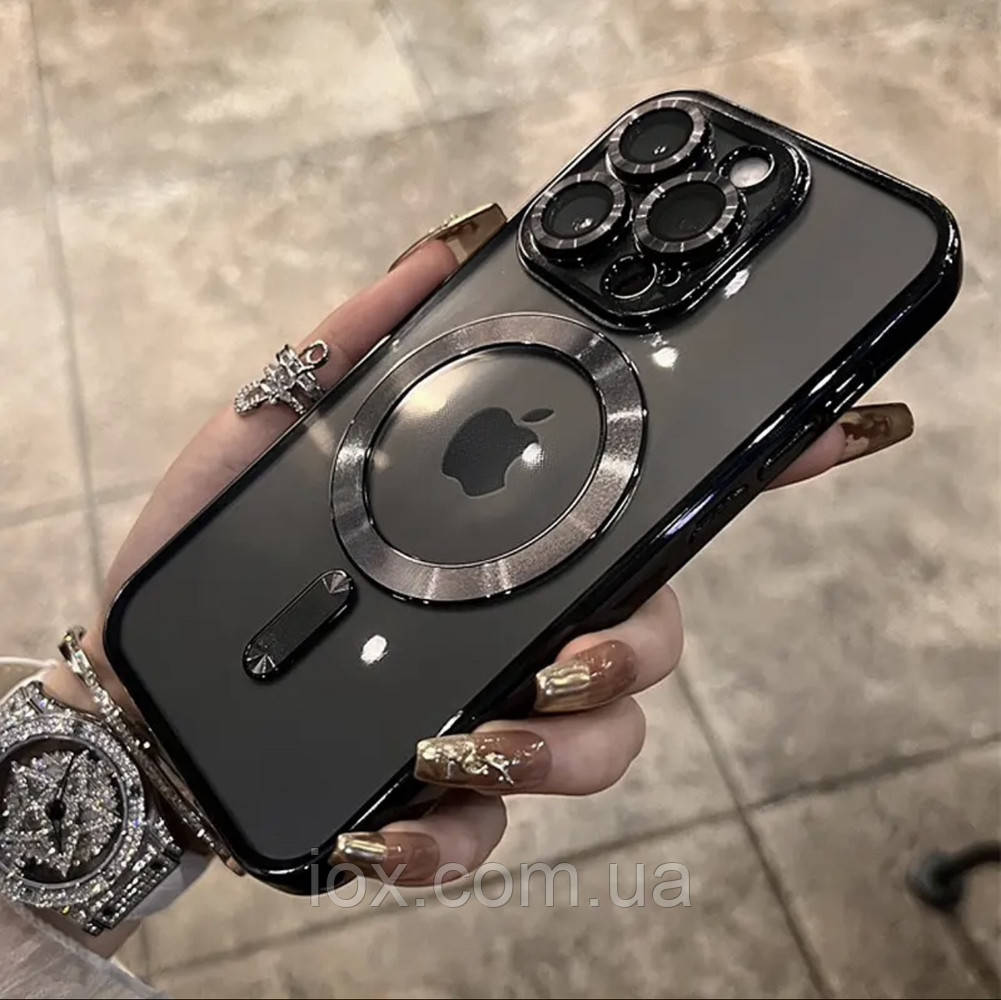 Прозоро-чорний чохол для Iphone 13 Pro Max MagSafe і захистом на камеру, фото 1