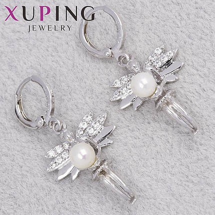 Серёжки женские серебристого цвета Xuping Jewelry 18K кольцо конго феи с стразами и жемчужинами длина 40 мм, фото 1