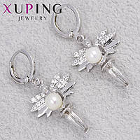 Серёжки женские серебристого цвета Xuping Jewelry 18K кольцо конго феи с стразами и жемчужинами длина 40 мм