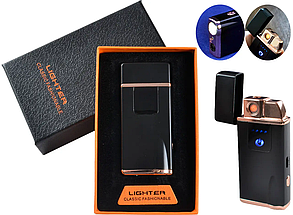 Запальничка електронна + газова з ліхтариком в подарунковій коробці (USB спіраль та полум'я) HL-253 чорна глянсова, фото 2