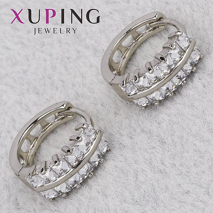 Серёжки женские серебристого цвета Xuping Jewelry 18K кольцо конго с хрустальными сапфирами диаметр 15 мм, фото 1