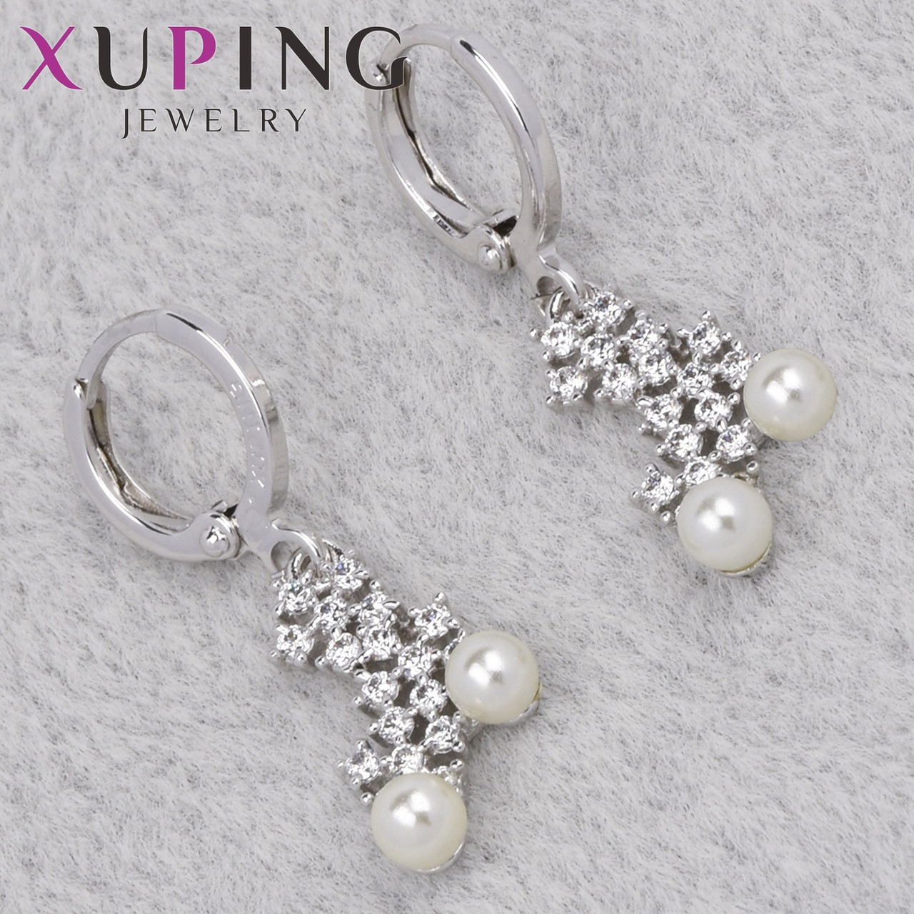 Серёжки женские серебристого цвета Xuping Jewelry 18K кольцо конго с стразами и жемчужинами диаметр 13 мм