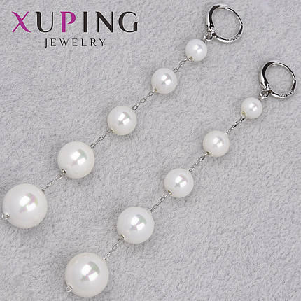 Серёжки женские серебристого цвета Xuping Jewelry 18K кольцо конго висюльки с жемчужинами длина 95 мм, фото 1