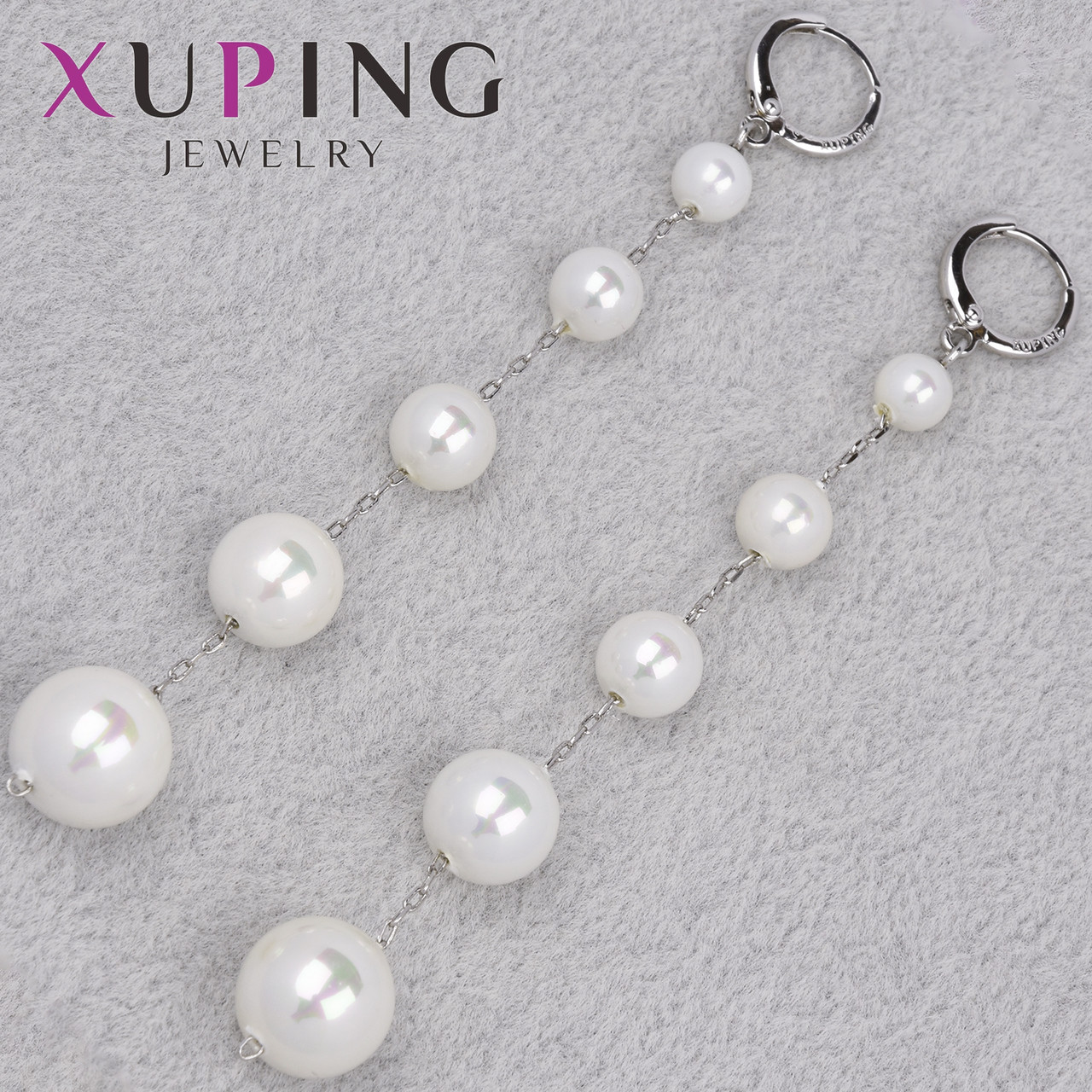 Серёжки женские серебристого цвета Xuping Jewelry 18K кольцо конго висюльки с жемчужинами длина 95 мм - фото 1 - id-p2094247767