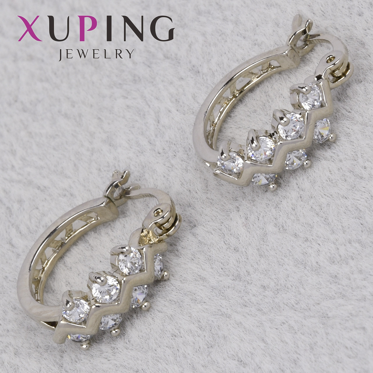 Серёжки женские серебристого цвета Xuping Jewelry 18K кольцо конго с хрустальными сапфирами диаметр 15 мм