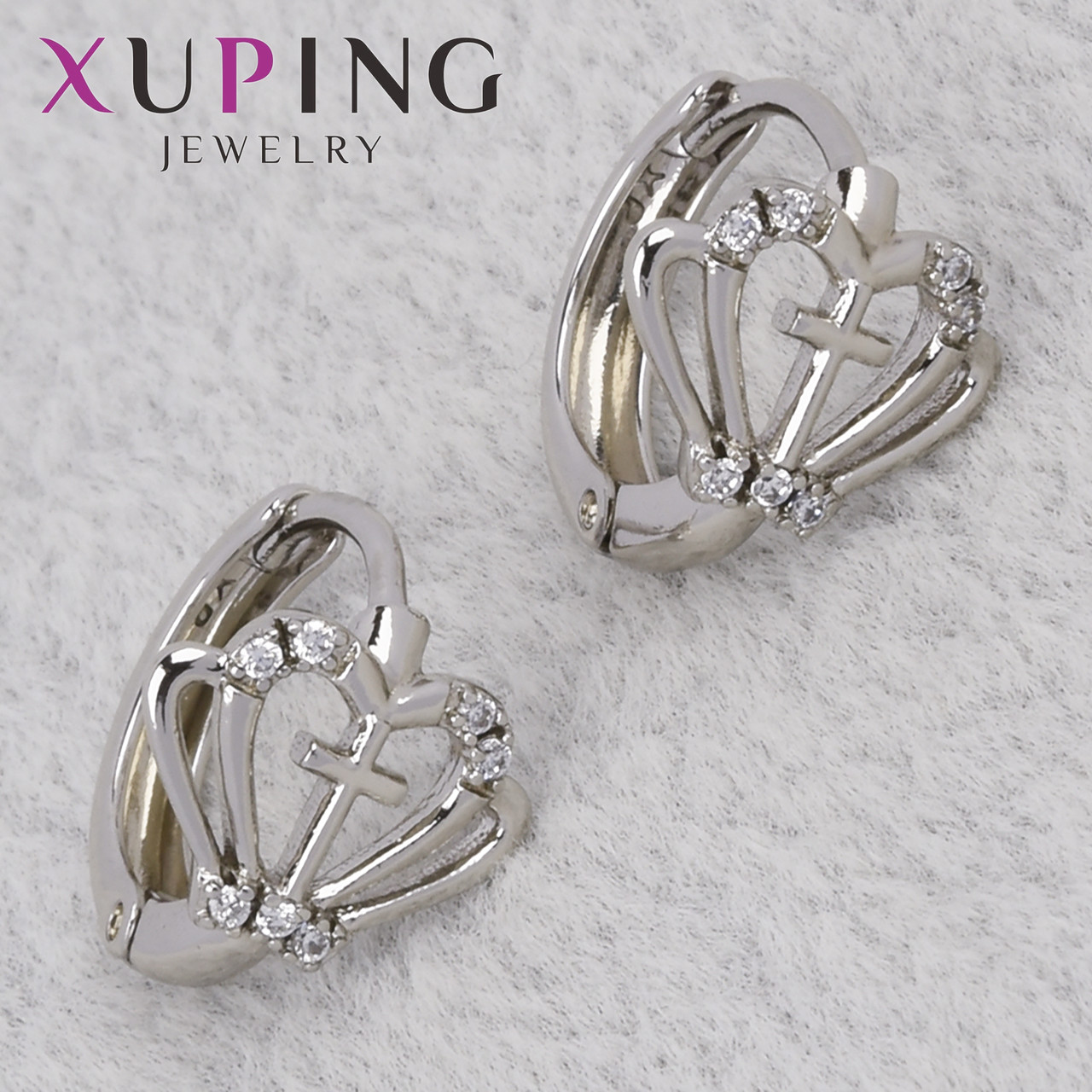 Серёжки женские серебристого цвета Xuping Jewelry 18K кольцо конго сердечки с стразами диаметр 13 мм