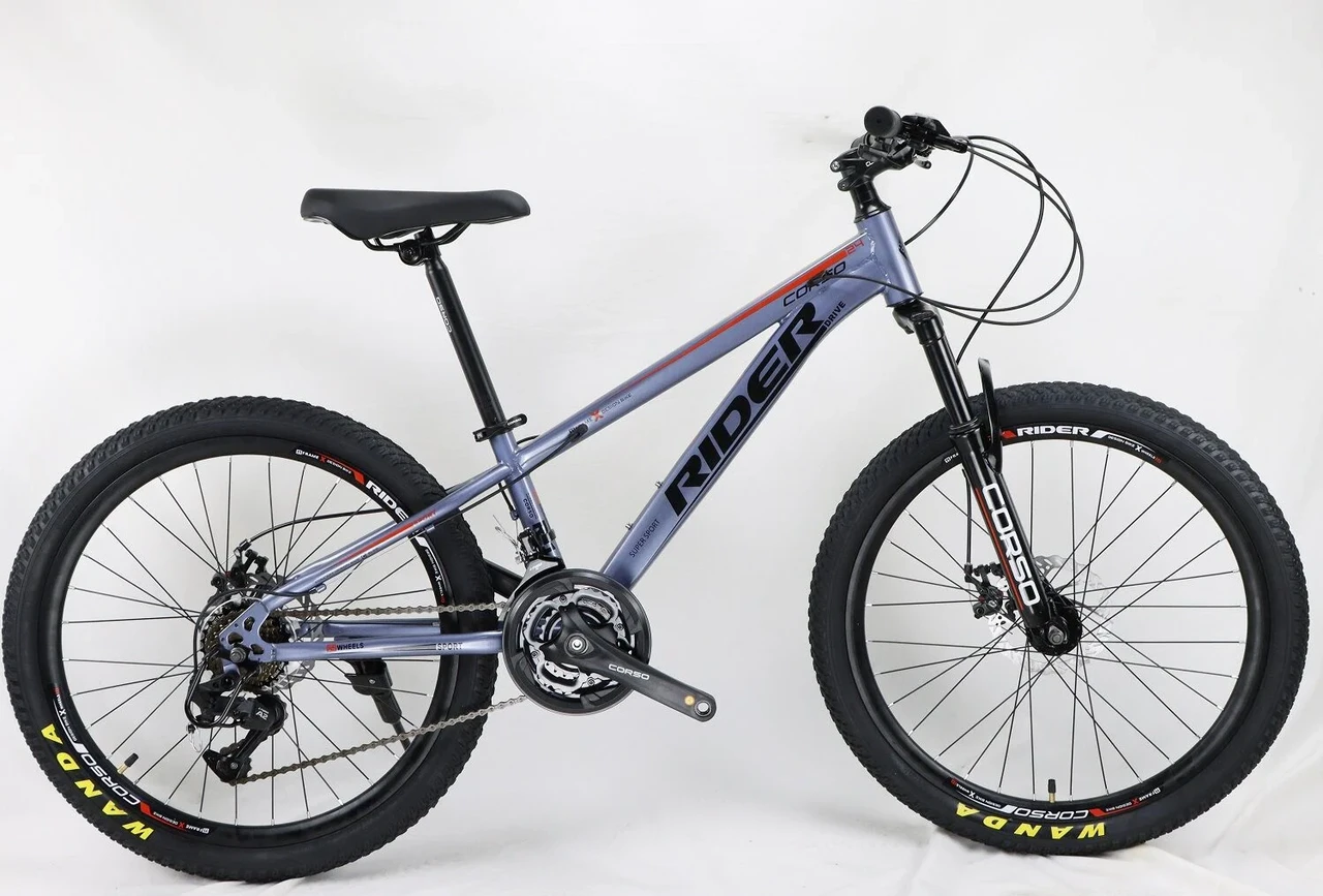 Велосипед підлітковий спортивний гірський 24" Corso Rider RD-24690 сірий на зріст 120-135 см