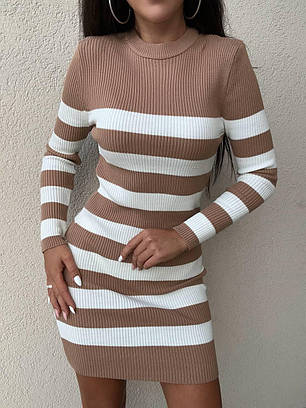 Тепла жіноча сукня туніка Марі машинна в'язка в широку смужку Smmk8811, фото 2