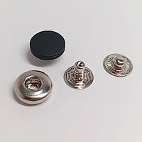 Кнопка для одежды гладкая таблетка (нержавеющая сталь) 12 мм Черная резина 100 шт