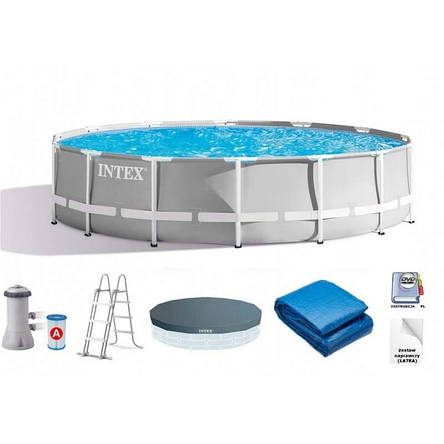 Басейн каркасний Intex 26724 розмір 457x107см, об'єм 14614л (картриджний фільтр-насос, драбина, тент, підкладка), фото 1