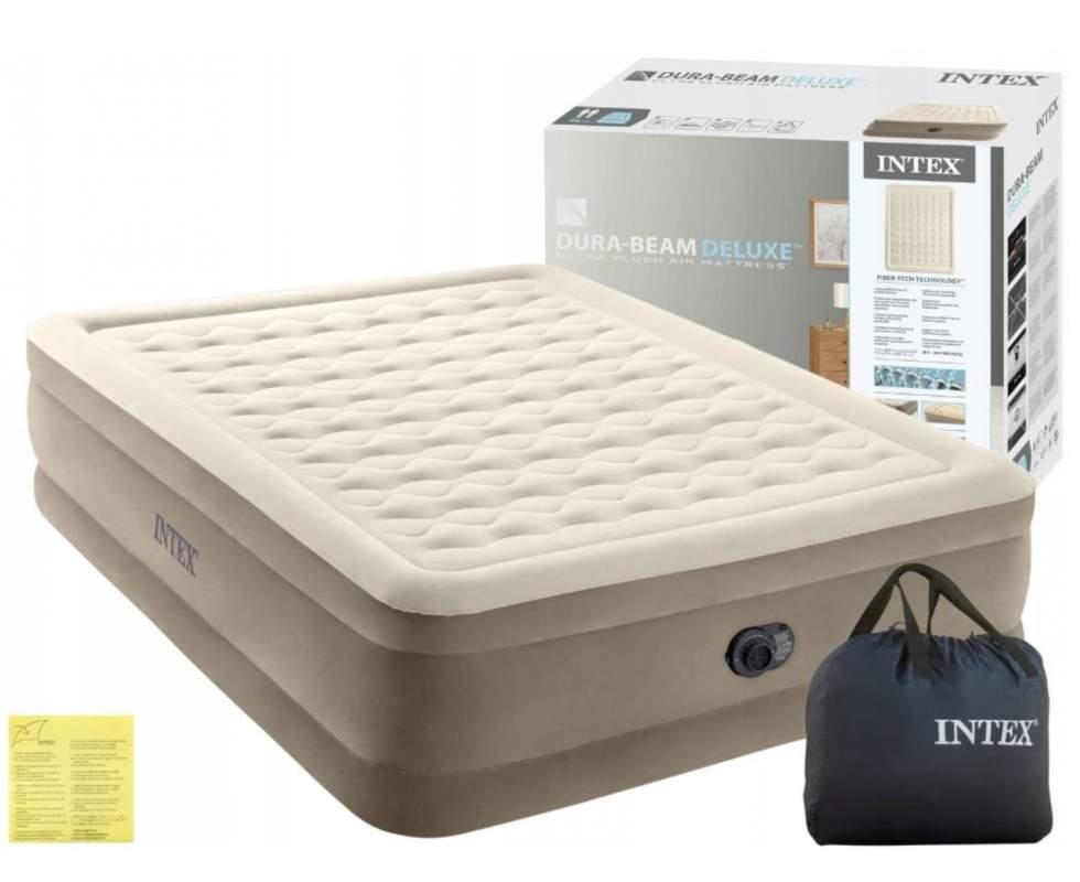 Надувний матрац, двомісне ліжко intex 64428 Ultra Plush з вбудованим електронасосом, 152х203х46 см