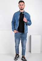 Куртка мужская джинсовая   стильная синяя на молнии