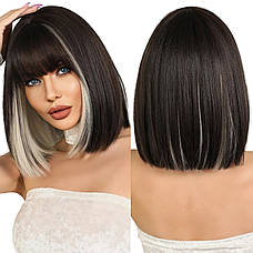 Перука каре чорна-блонд, термоволокно, фото 5