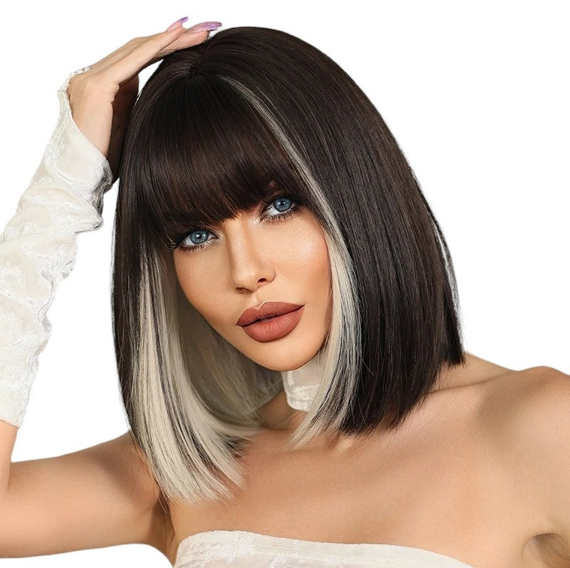 Перука каре чорна-блонд, термоволокно