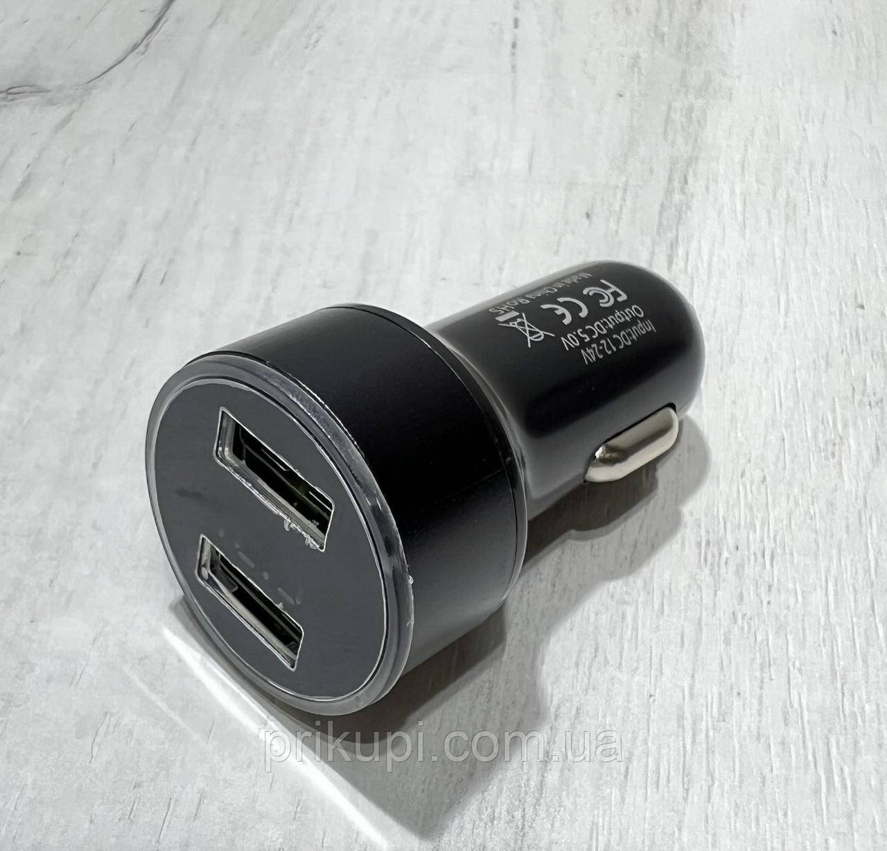 Заряджання USB для телефона в прикурювач авто 2 порти 12В-24В Чорне (імітація вольтметра 12,5В)