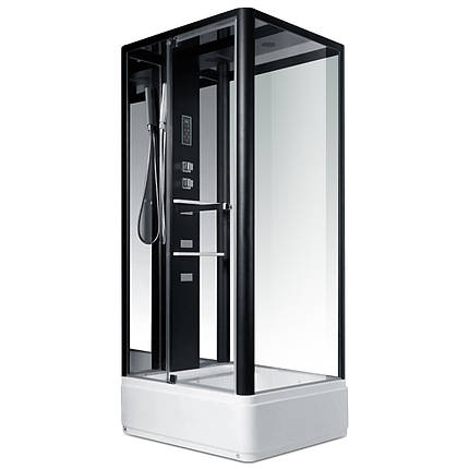 Душовий бокс Miracle NA114-3A з КПУ 100х80х215 см на середньому піддоні чорний з гідромасажем скло прозоре, фото 1