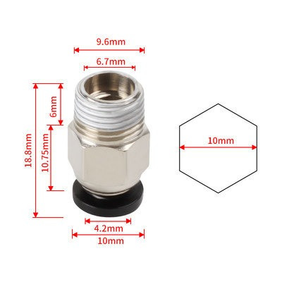 Фитинг PC4-01 M10 для PTFE тефлоновой трубки, Сталь