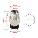 Фітинг PC4-01 M10 для PTFE тефлонової трубки D4 мм, Сталь нікельована / Фіксуюча муфта для трубок 3Д-принтера, фото 2