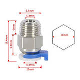 Фітинг JP4-01 M10 для PTFE тефлонової трубки D4 мм, Сталь нікельована / Фіксуюча муфта для трубок 3Д-принтера, фото 2