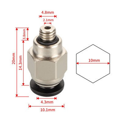 Фітинг PC4-M5 для PTFE тефлонової трубки, Сталь