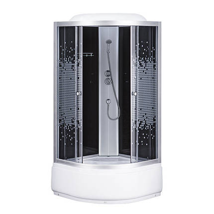 Душовий бокс Sansa 6690A 100х100х215 см з глибоким піддоном сатин скло тоноване з принтом мозаїки, фото 1