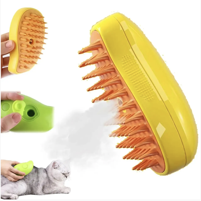 Парова щітка масажер спрей 3 в 1 PET SPRAY MASSAGE BRUSH для вичісування собак і котів з паровим розпилювачем - жовта Детальніше:, фото 1