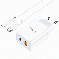 Блочок для быстрой зарядки со шнуром для Айфона HOCO C97A PD20W+QC3.0 (1USB/1Type-C/3A)