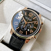 Чоловічий годинник Montblanc Time Walker Gold класичний чоловічий кварцовий наручний з хронографом на шкіряному ремені